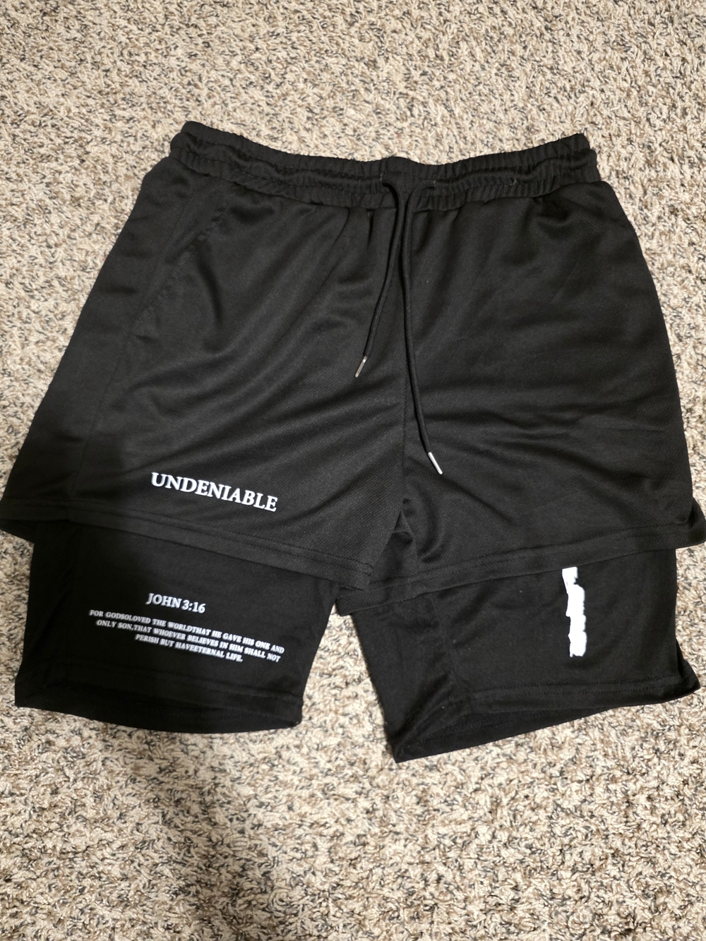 Undeniable Men's Black Layered Athletic Shorts with Drawstring